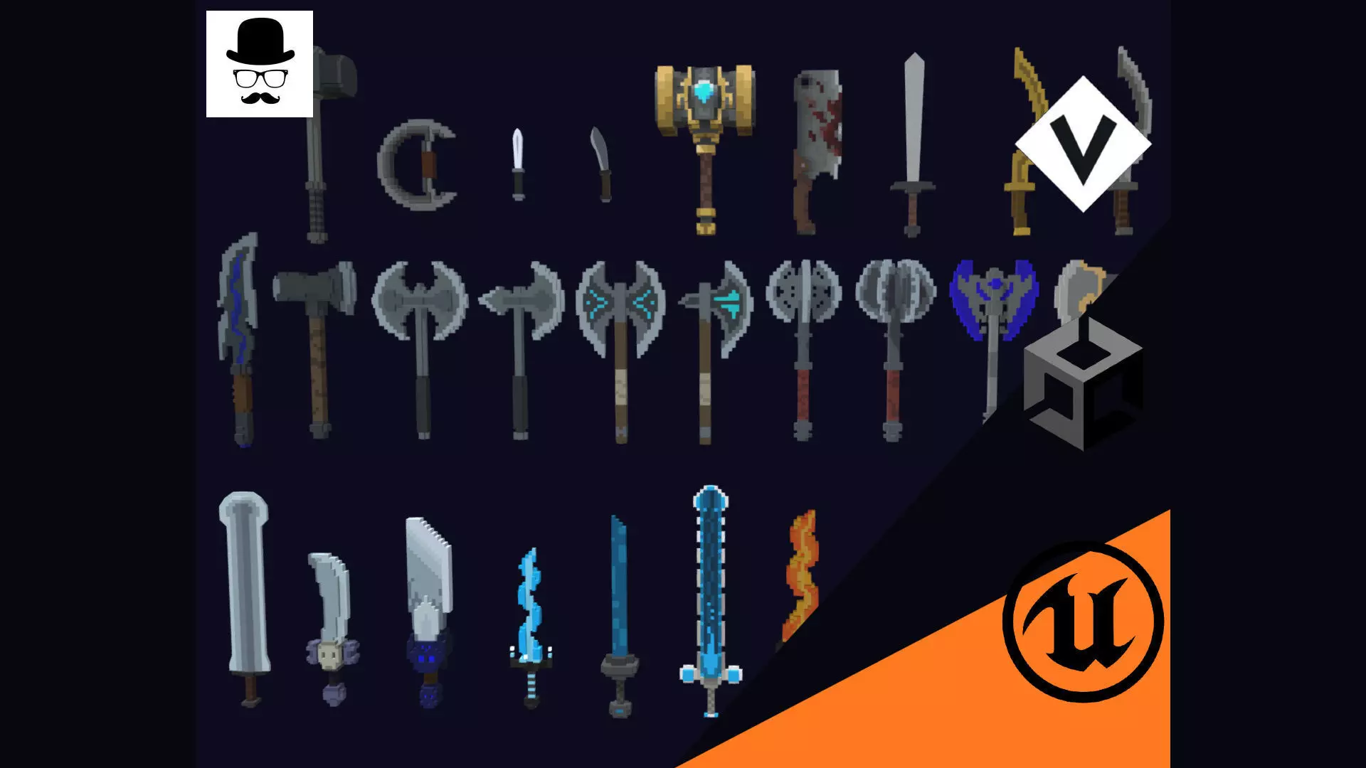 Voxel Weapons Pack - 3D Lowpoly Game Assets Low-poly 3D model_0