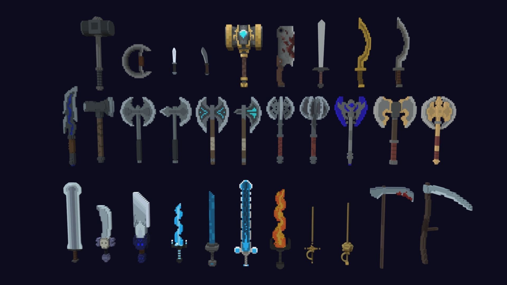 Voxel Weapons Pack - 3D Lowpoly Game Assets Low-poly 3D model_1