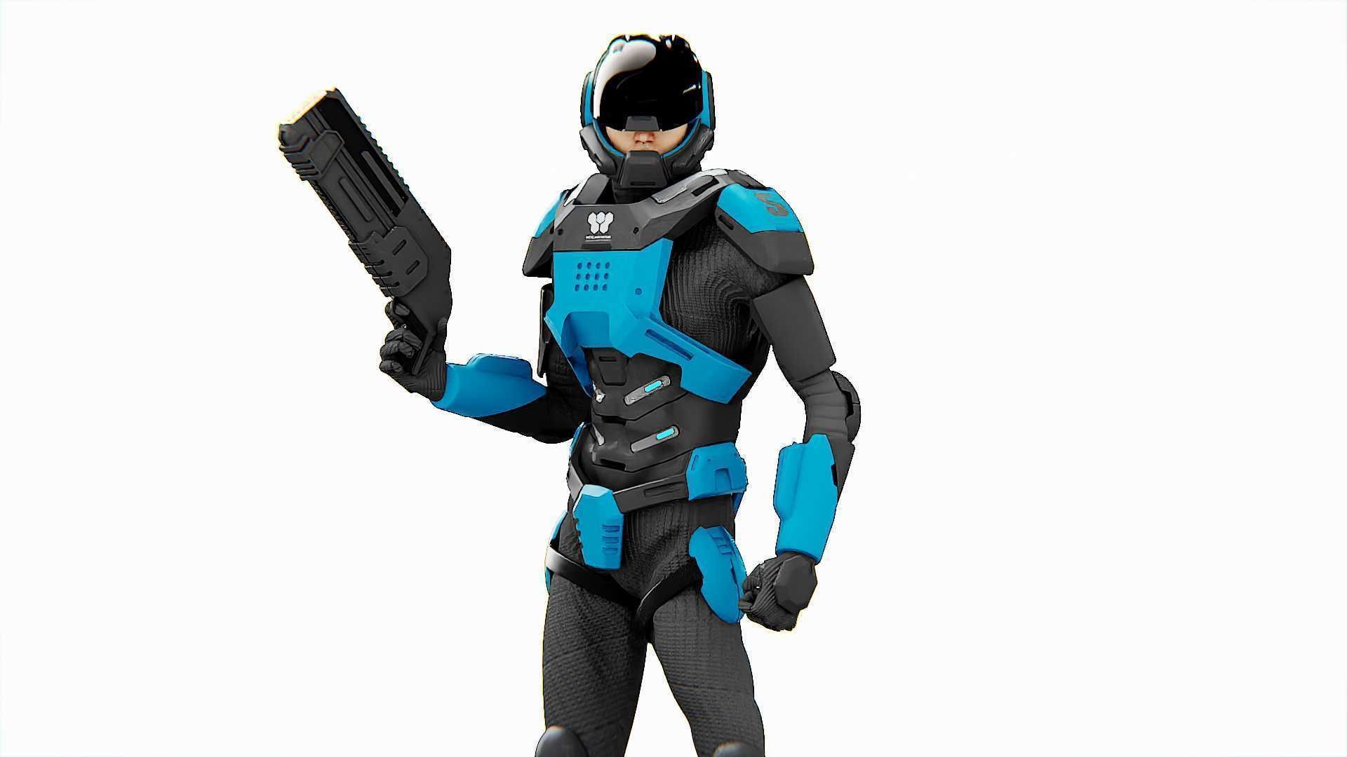 CYBER COP DC-100 Rigged for Unreal Engine - Unity - MIXAMO 3D model_3