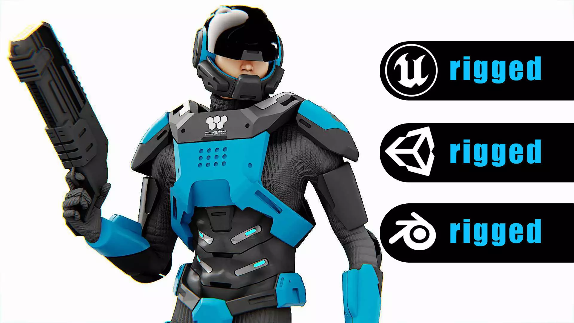 CYBER COP DC-100 Rigged for Unreal Engine - Unity - MIXAMO 3D model_0