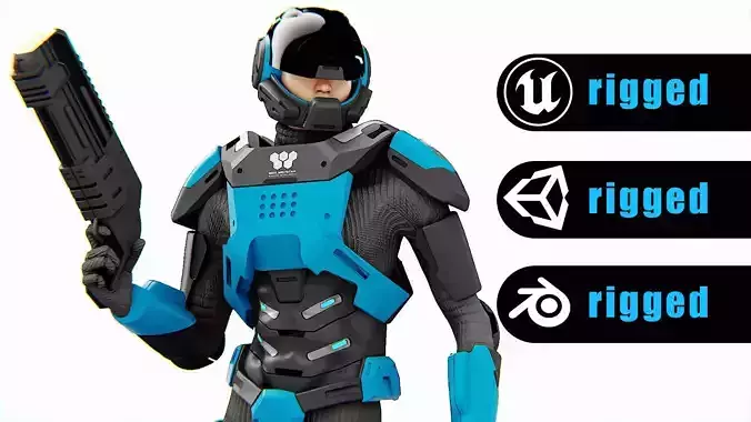 CYBER COP DC-100 Rigged for Unreal Engine - Unity - MIXAMO