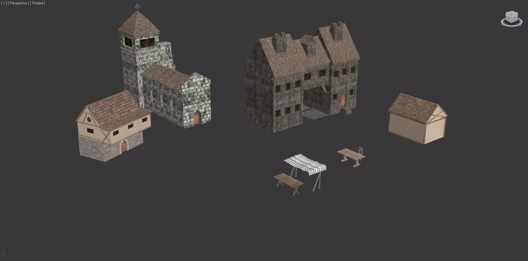 houses medieval village Low-poly 3D model