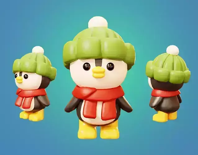Penguin with scarf and hat Low-poly 3D model