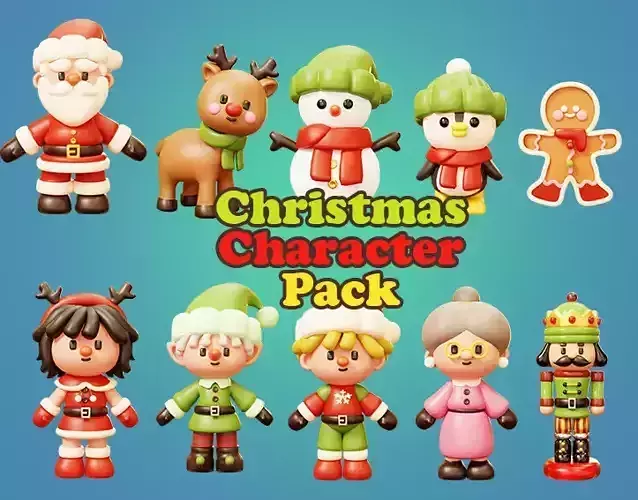 10 Characters Christmas and New Year Theme 3D Model Collection