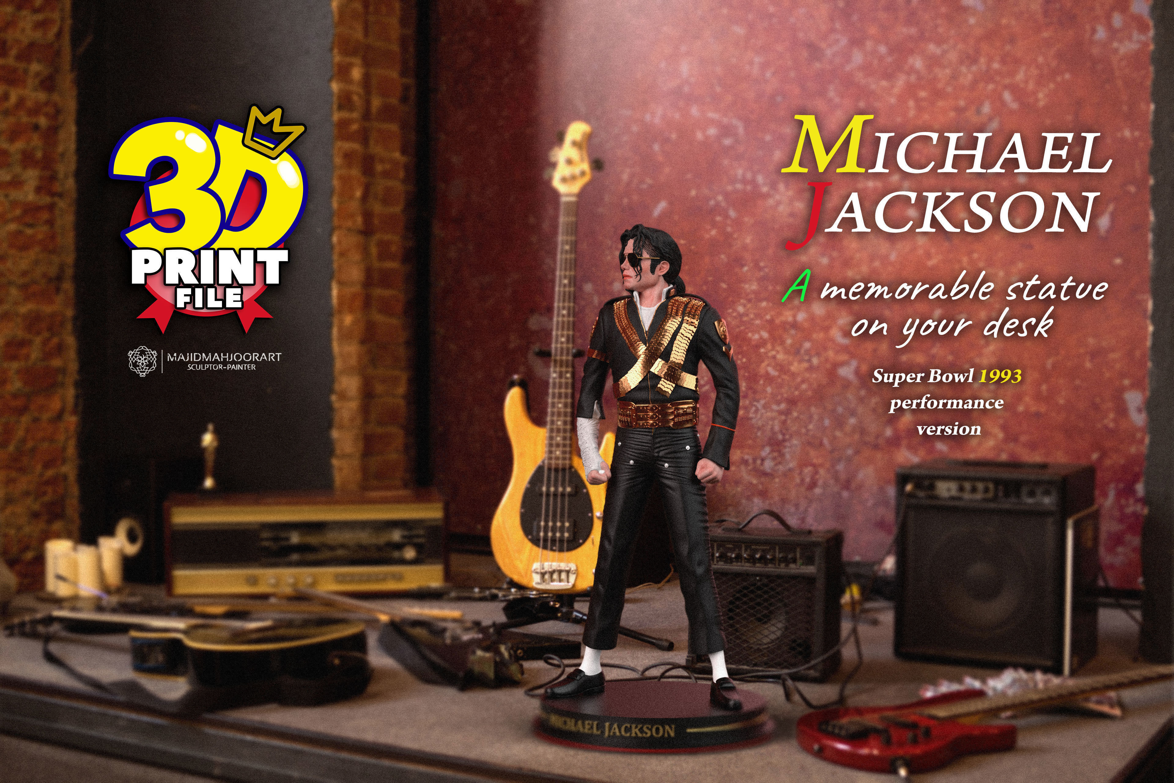 Michael Jackson 3D model Super Bowl UV and Texture Corona vray 3D print model_14