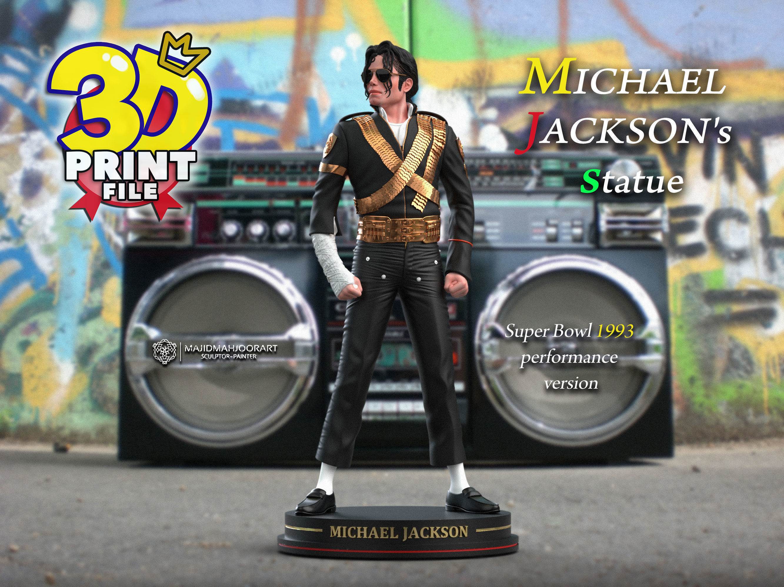 Michael Jackson 3D model Super Bowl UV and Texture Corona vray 3D print model_12