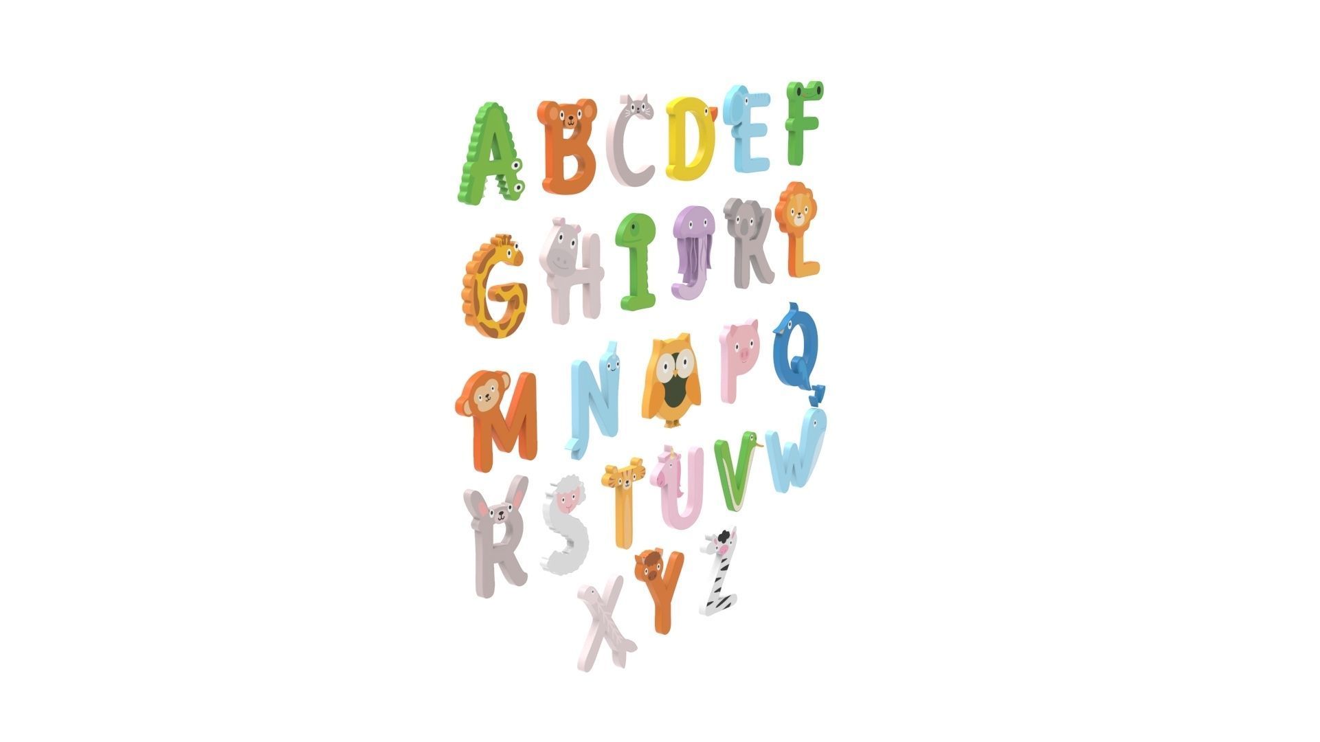 Cartoon Animal Alphabet v003 Low-poly 3D model_4