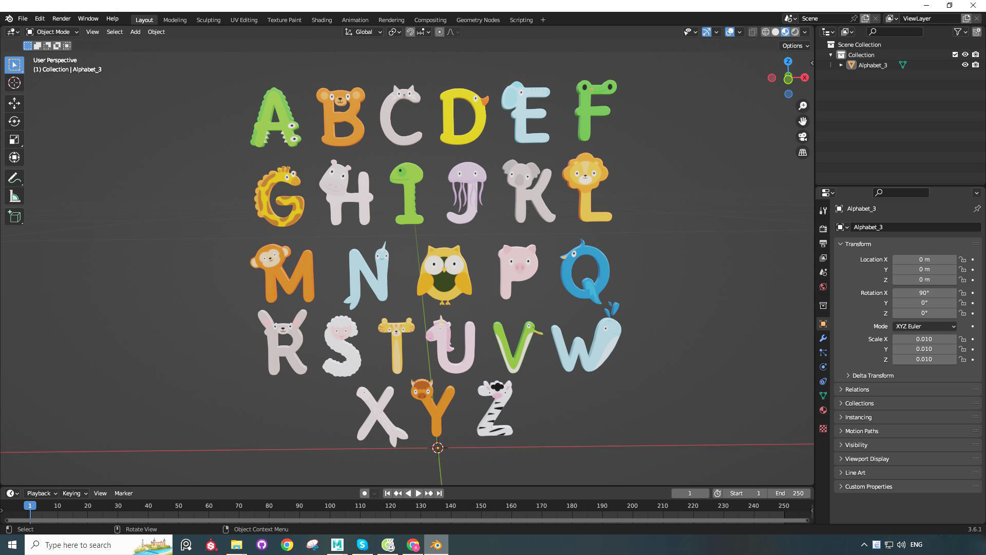 Cartoon Animal Alphabet v003 Low-poly 3D model_7