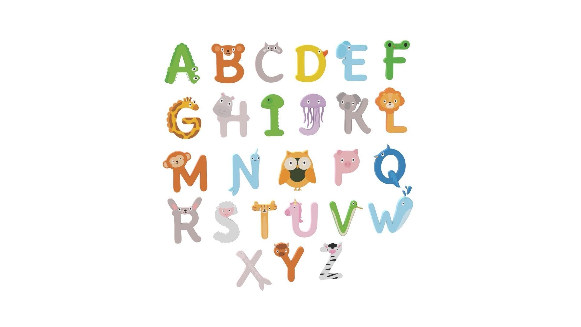 Cartoon Animal Alphabet v003 Low-poly 3D model_1