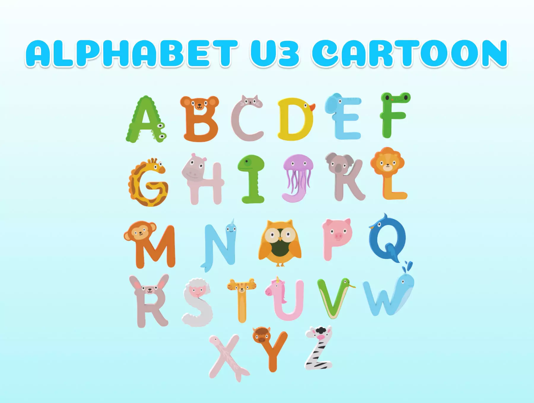 Cartoon Animal Alphabet v003 Low-poly 3D model_0