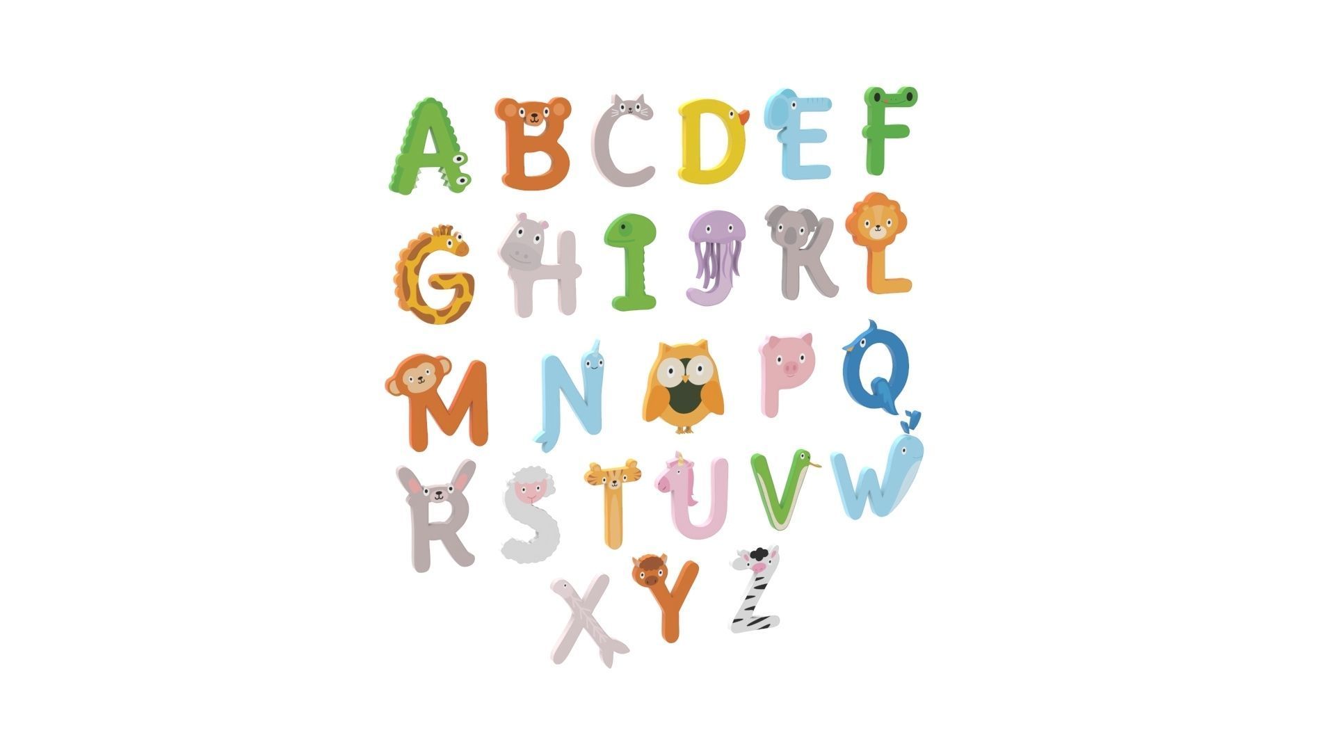 Cartoon Animal Alphabet v003 Low-poly 3D model_2