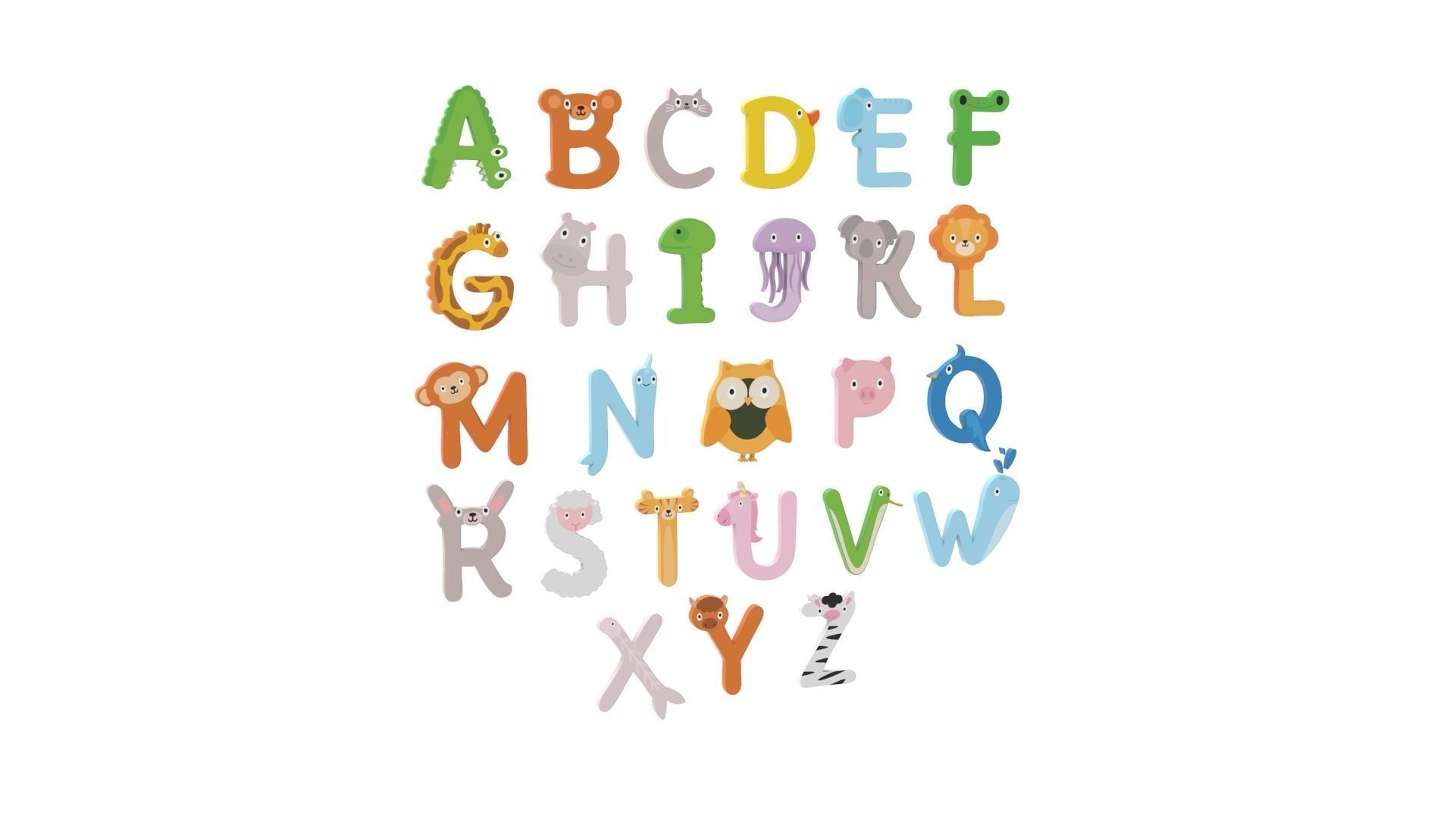 Cartoon Animal Alphabet v003 Low-poly 3D model_11