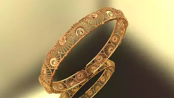 1360 Concentric Circle Gold Openwork Bangle