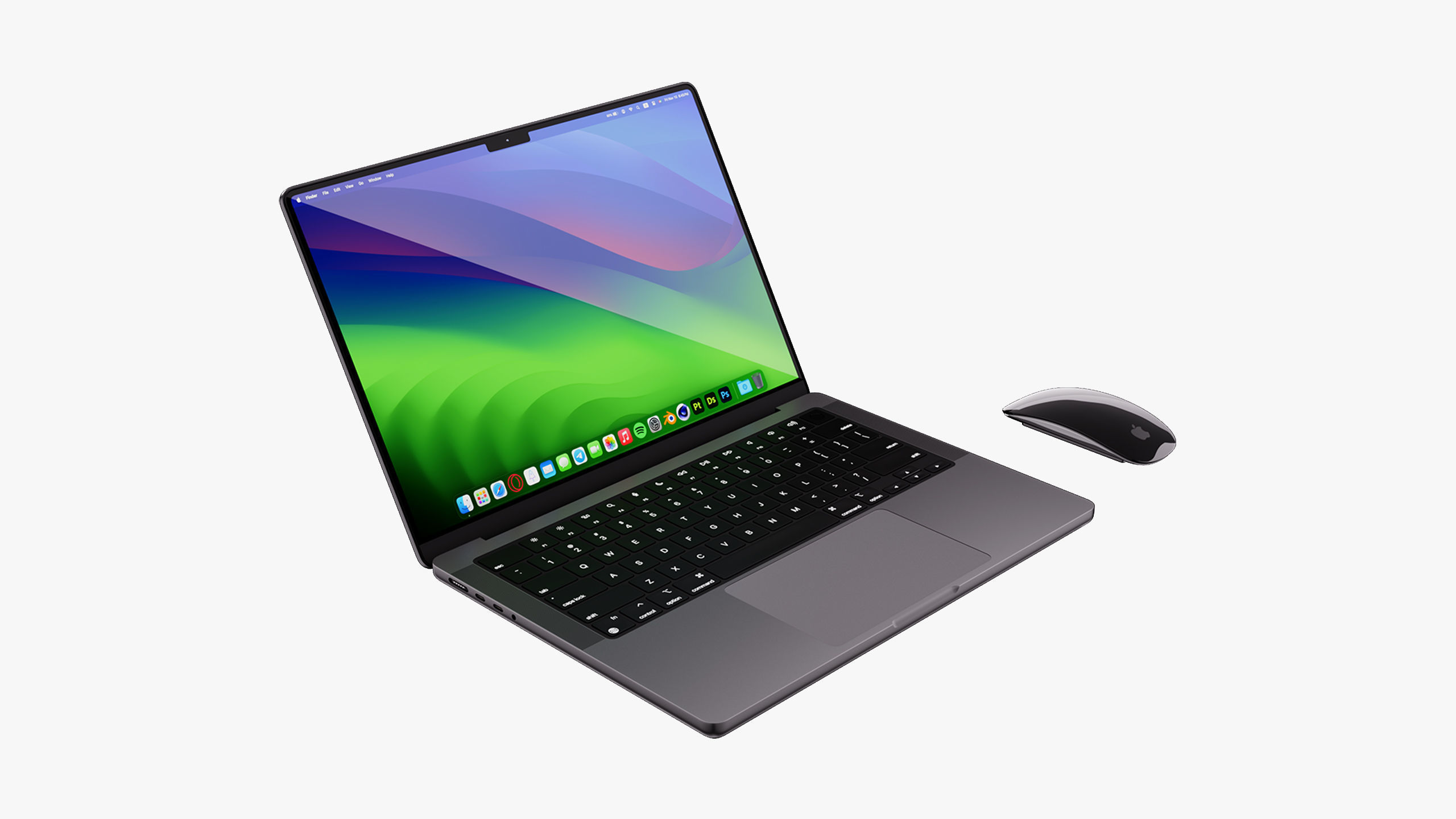 Apple MacBook Pro 14 inch Space Black 2023 With Magic Mouse 3D model_17