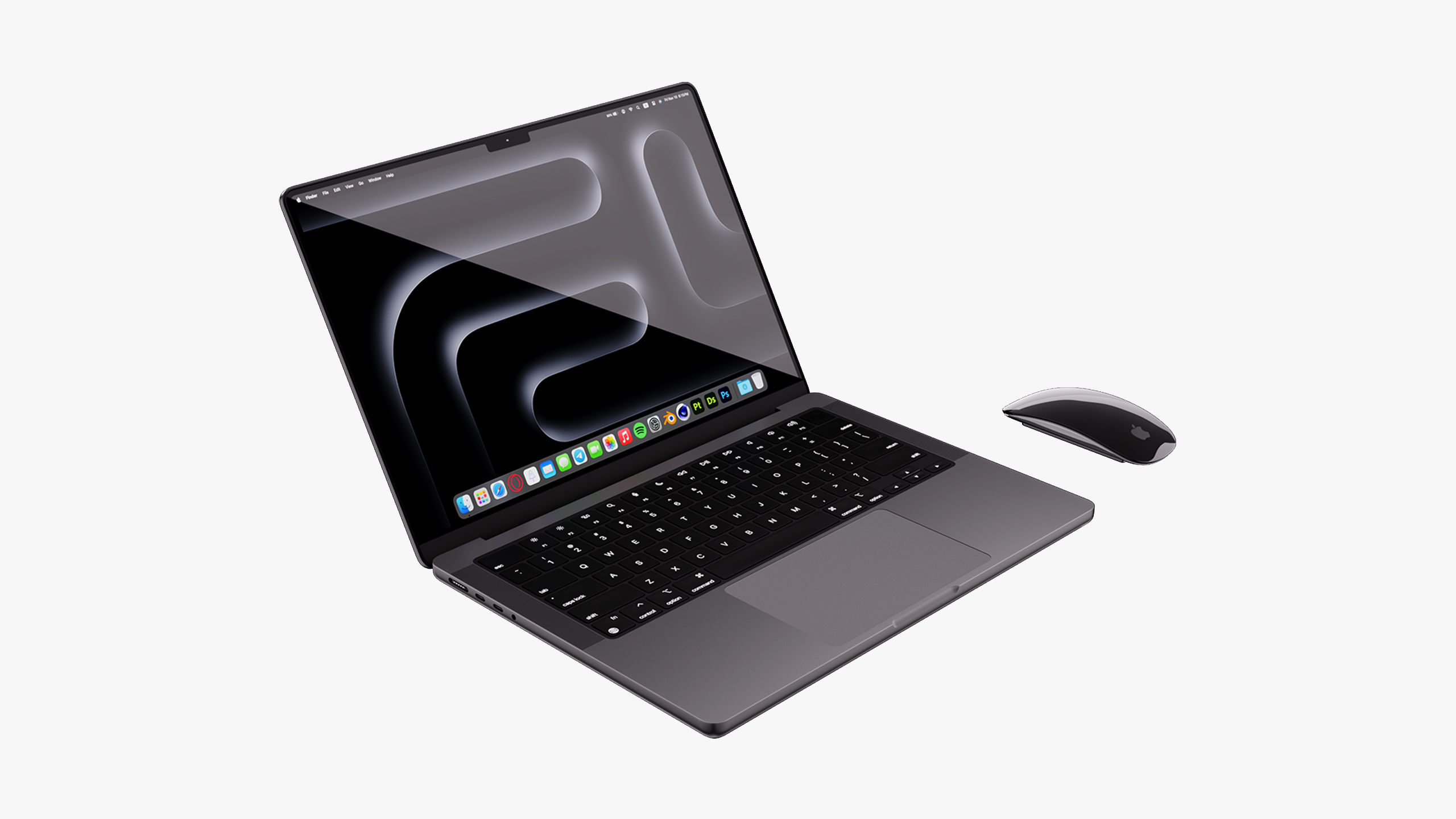 Apple MacBook Pro 14 inch Space Black 2023 With Magic Mouse 3D model_14