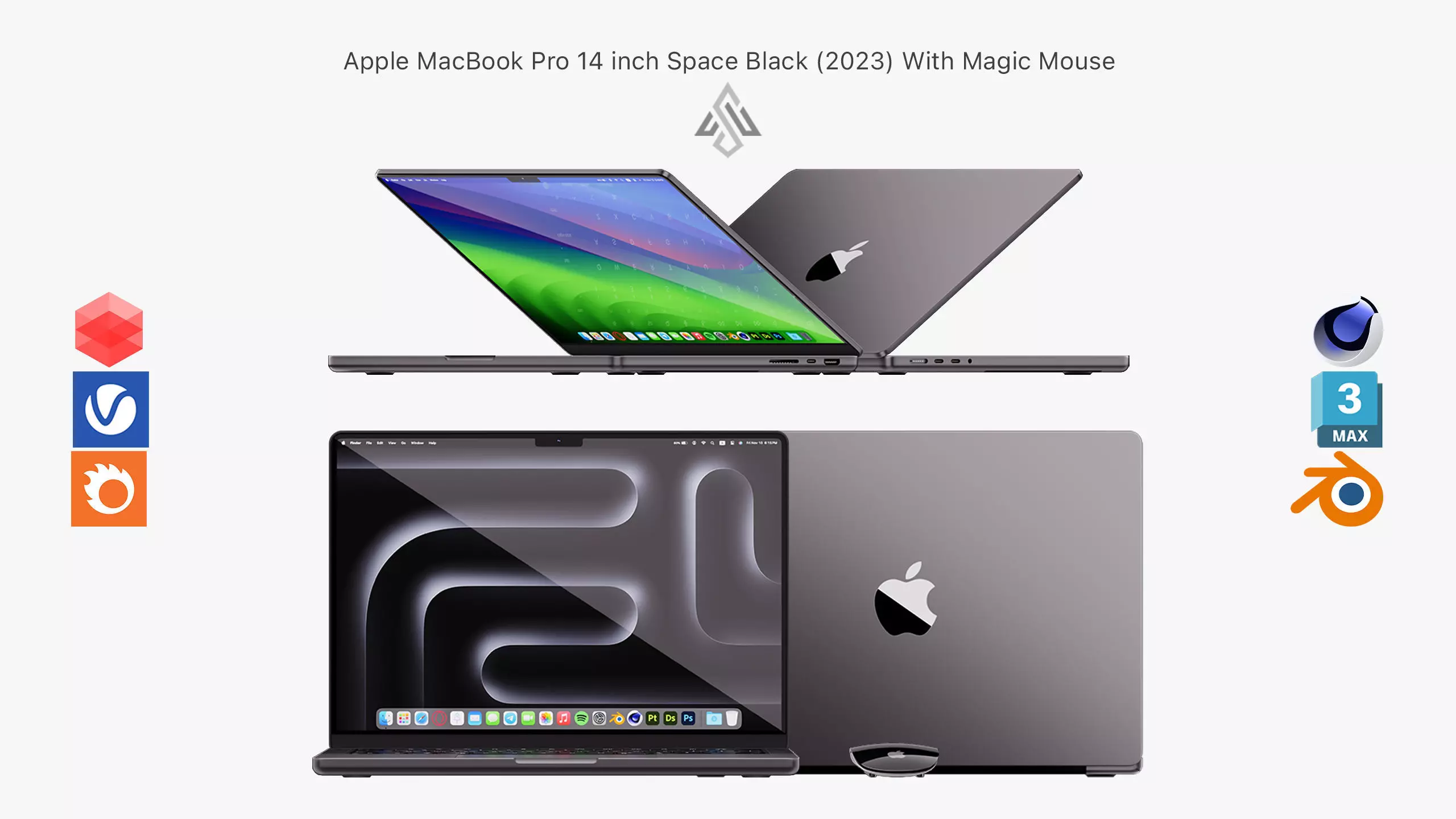 Apple MacBook Pro 14 inch Space Black 2023 With Magic Mouse 3D model_0