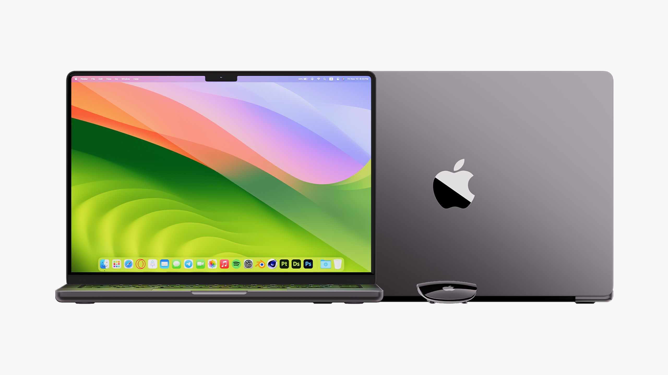 Apple MacBook Pro 14 inch Space Black 2023 With Magic Mouse 3D model_9