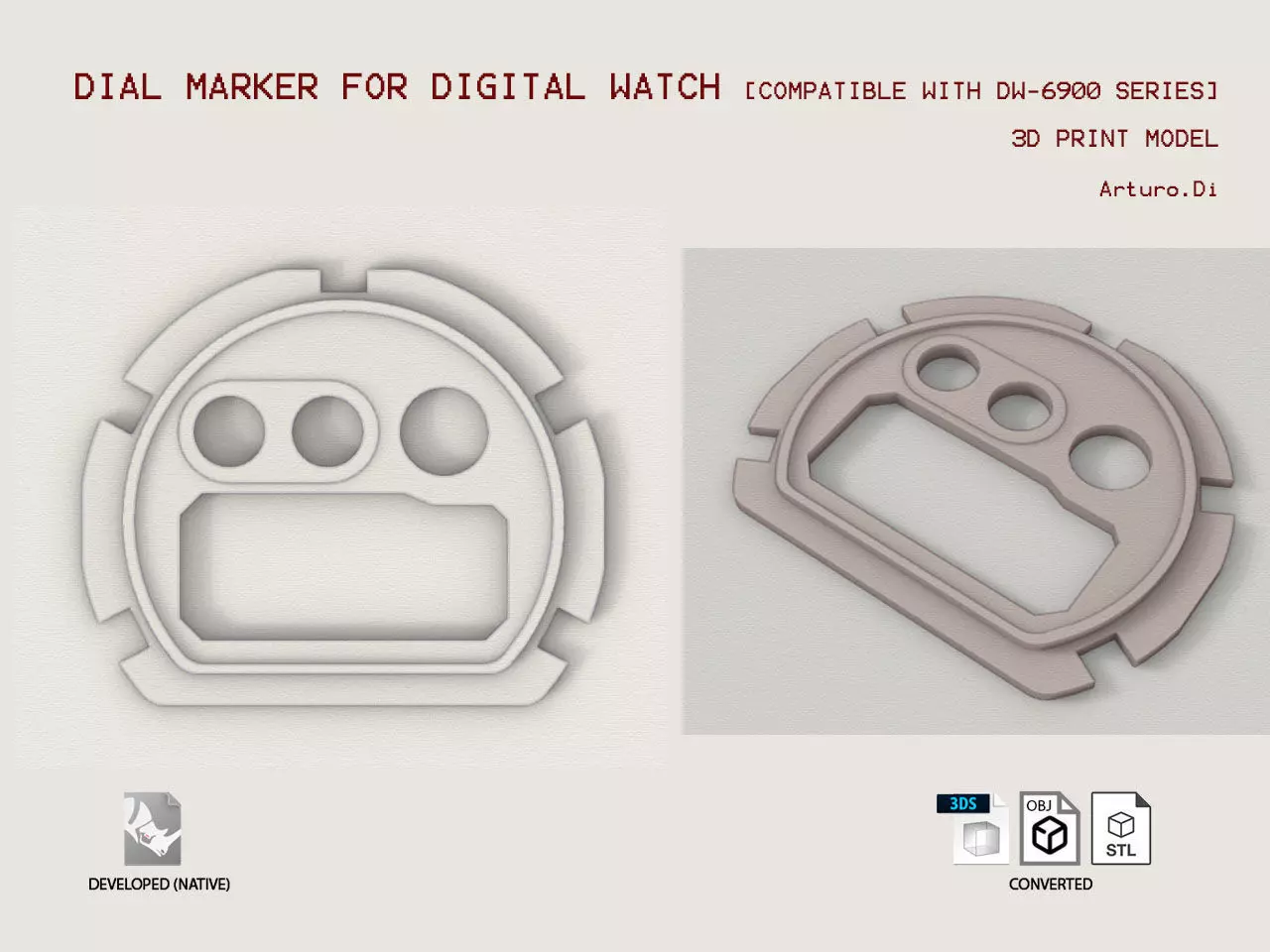 Dial marker for digital watch 3D print model_0