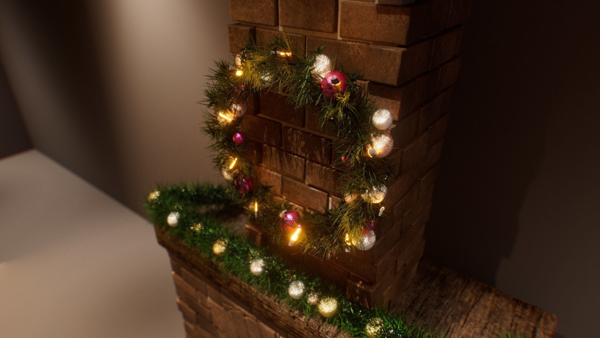Fireplace with Christmas decorations and PYRO fire VDB 3D model_1