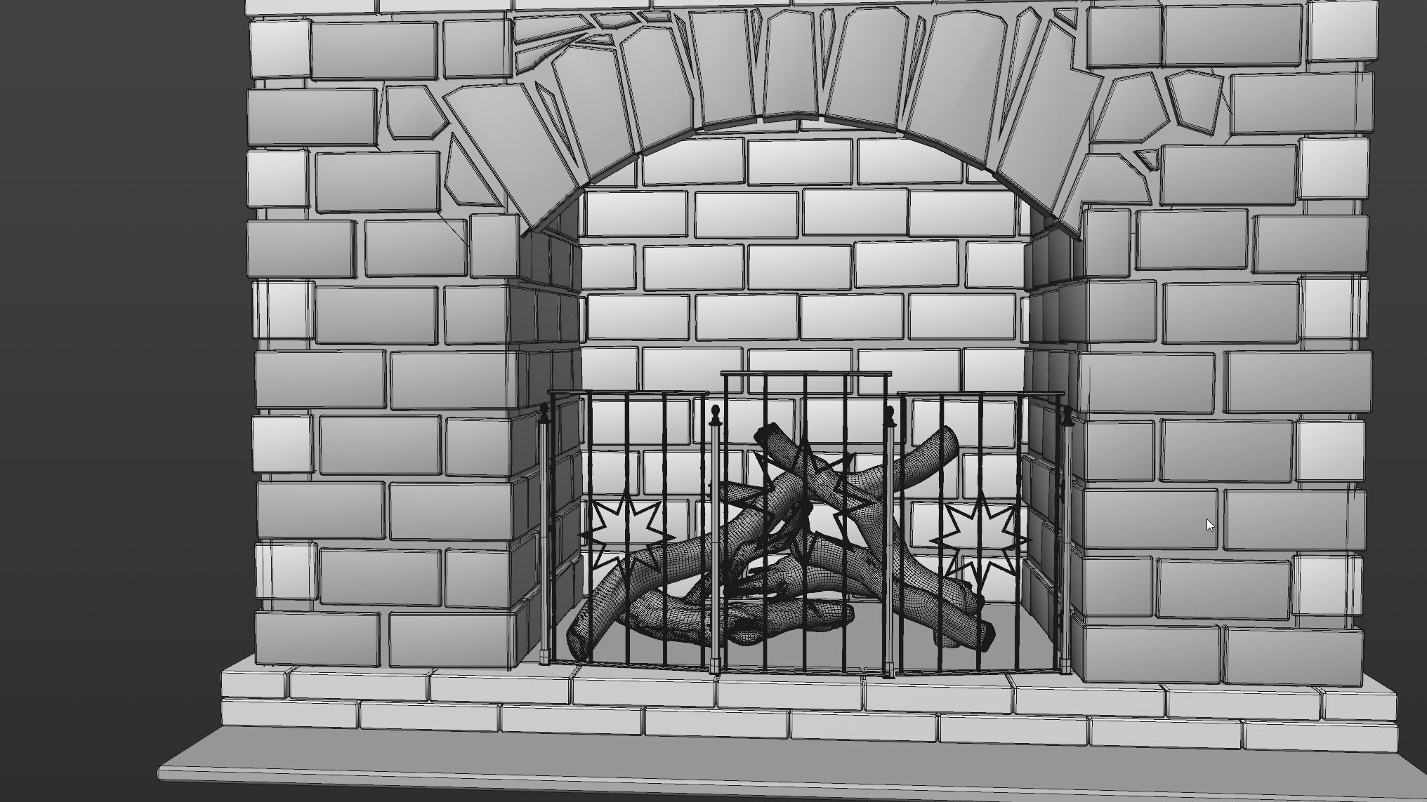 Fireplace with Christmas decorations and PYRO fire VDB 3D model_7