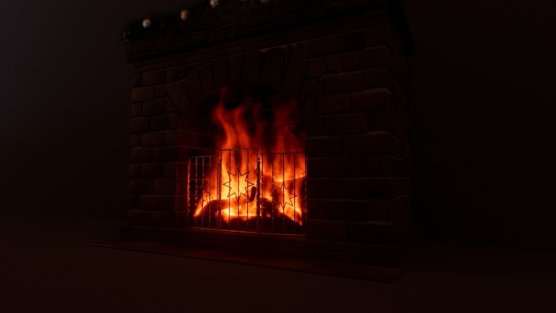 Fireplace with Christmas decorations and PYRO fire VDB 3D model_3