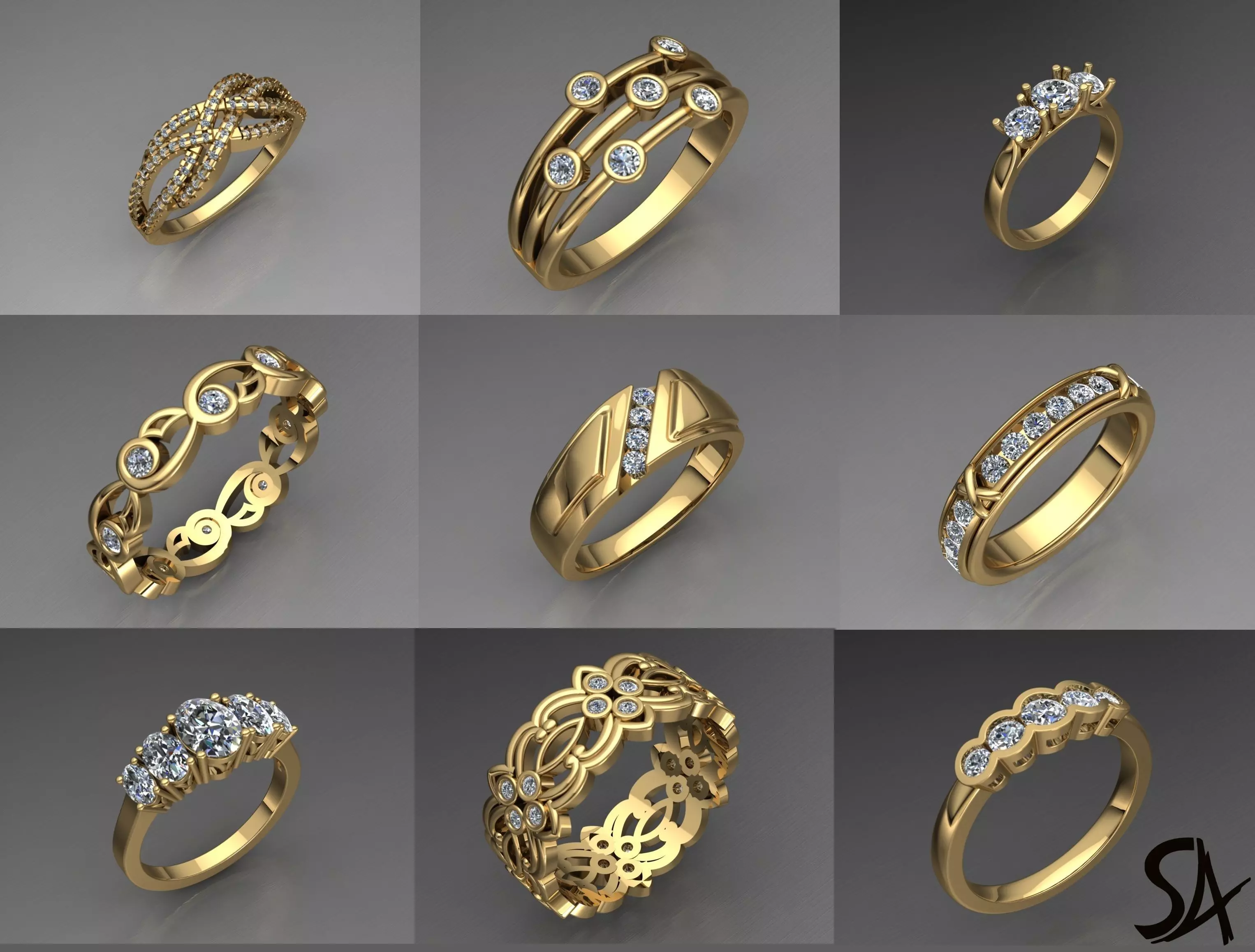 different diamond rings 3D print model_0