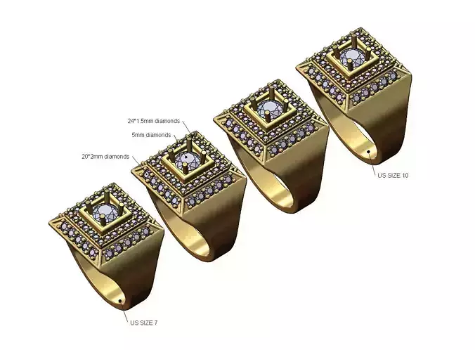 Square diamond cluster 16x16mm signet ring US sizes 7to10