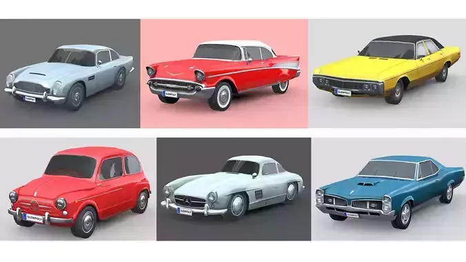 Low-Poly Car Pack 002 - Timeless Classics 3D Model Collection