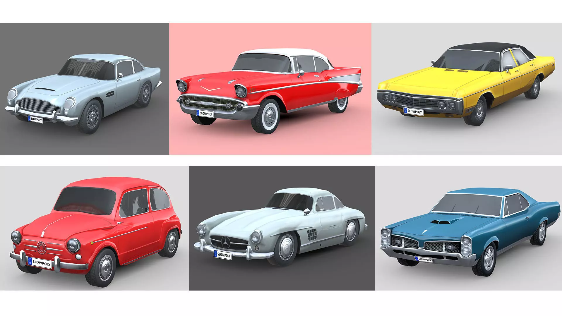 Low-Poly Car Pack 002 - Timeless Classics 3D Model Collection_0