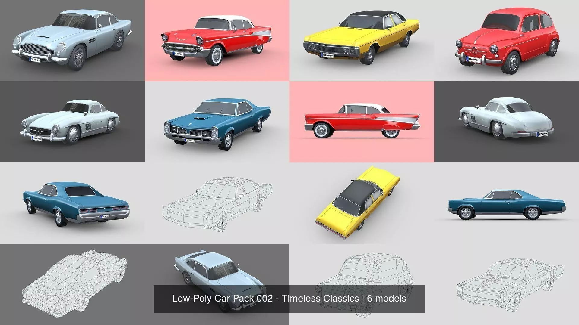 Low-Poly Car Pack 002 - Timeless Classics 3D Model Collection_1