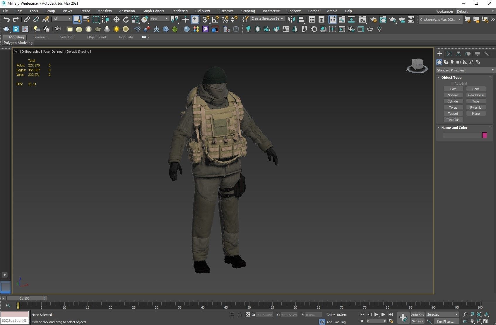 Female Military Winter Outfit  Low-poly 3D model_4
