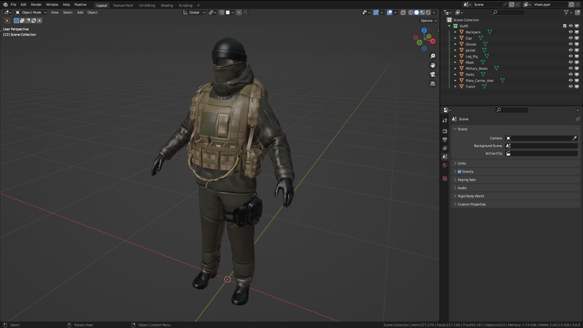 Female Military Winter Outfit  Low-poly 3D model_3