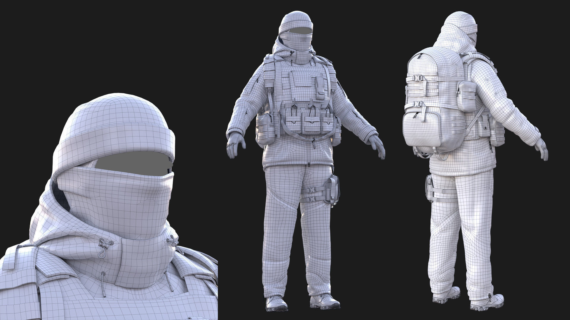 Female Military Winter Outfit  Low-poly 3D model_5