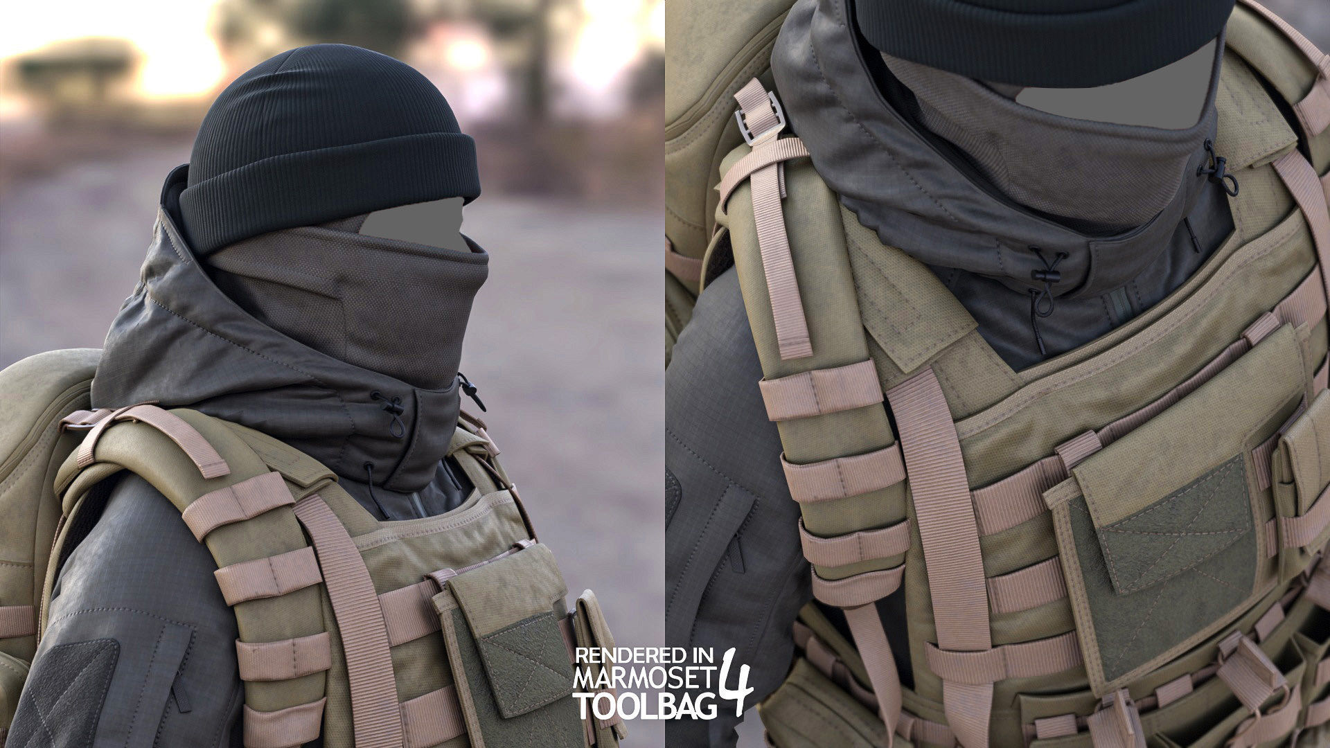 Female Military Winter Outfit  Low-poly 3D model_11