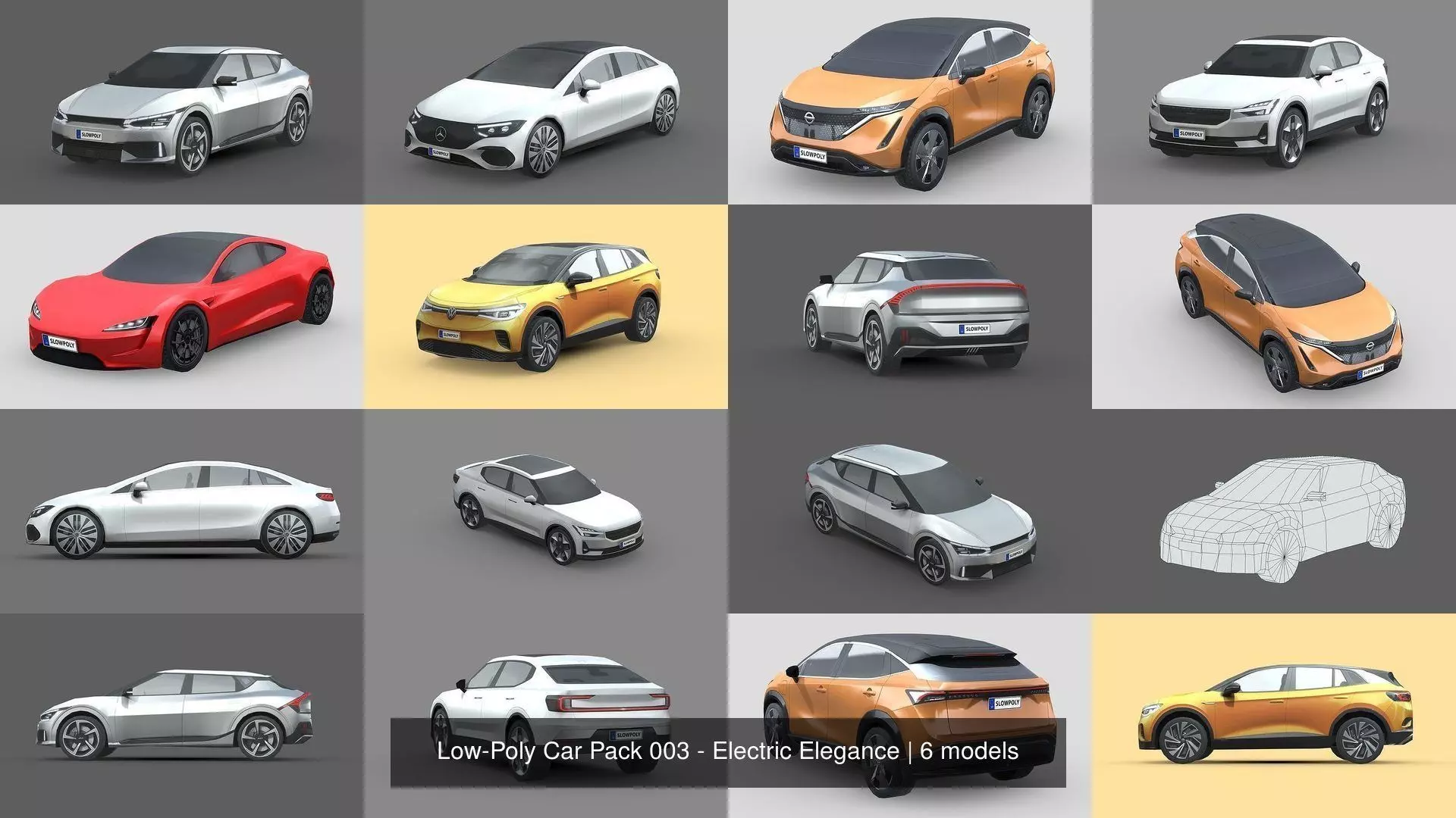 Low-Poly Car Pack 003 - Electric Elegance 3D Model Collection_1