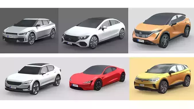 Low-Poly Car Pack 003 - Electric Elegance 3D Model Collection