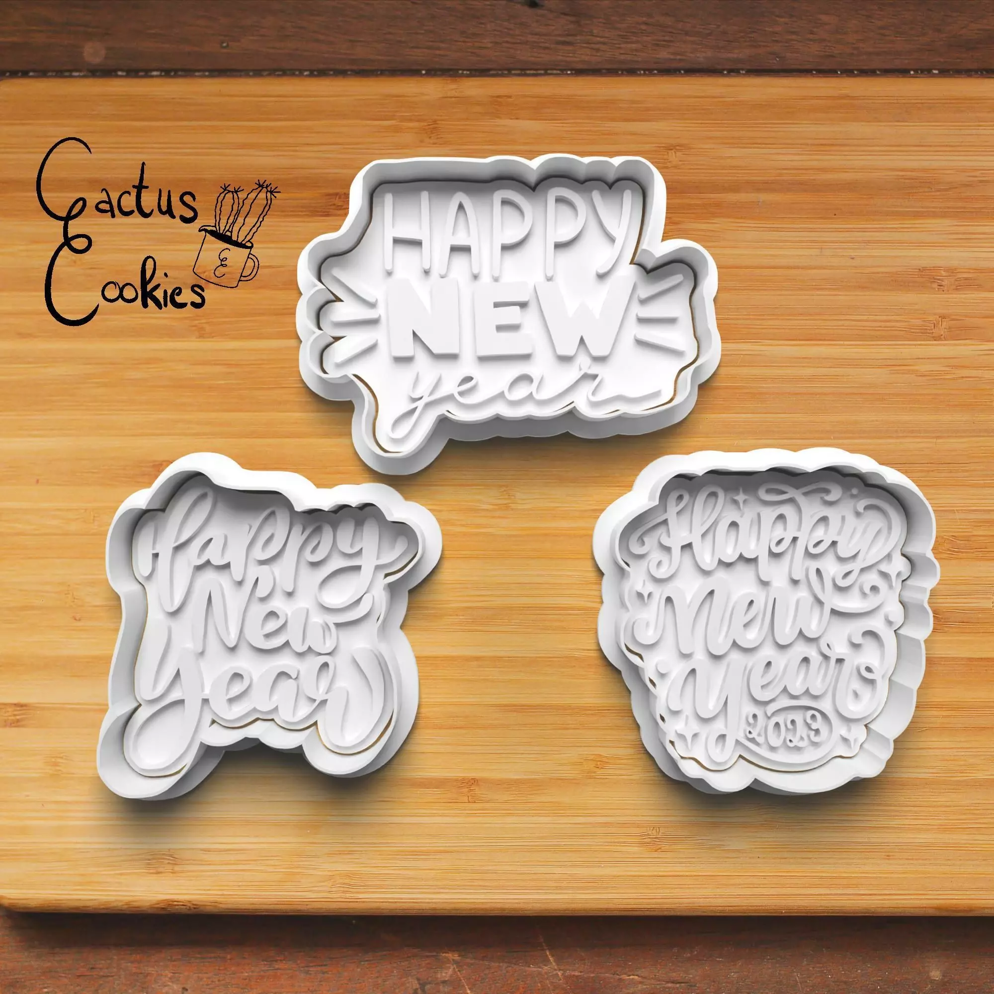 Happy New Year Slogan Cookie Cutter Stl File for 3d Printer 0241 3D print model_0