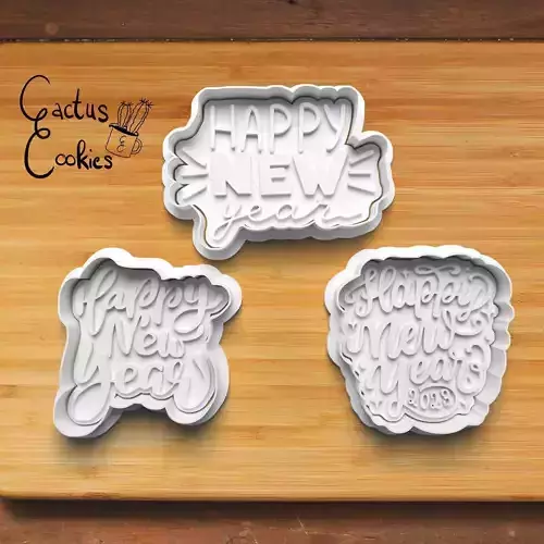Happy New Year Slogan Cookie Cutter Stl File for 3d Printer 0241 3D print model