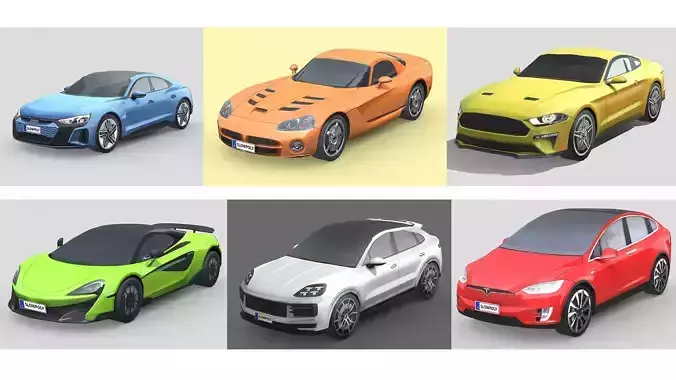 Low-Poly Car Pack 004 - Performance Powerhouses 3D Model Collection