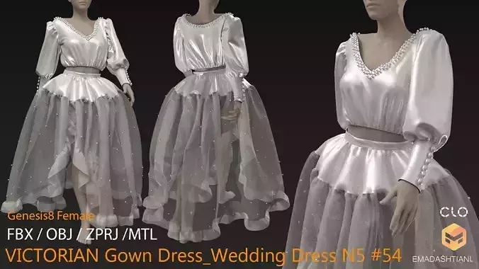 VICTORIAN Wedding Dress N5 54 MD-CLO3D ZPRJ FBX OBJ MTL 3D model