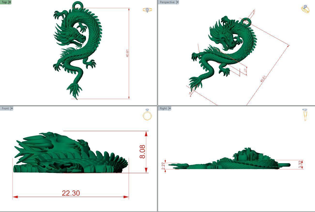 Dragon necklace---solid and shell 3D print model_3