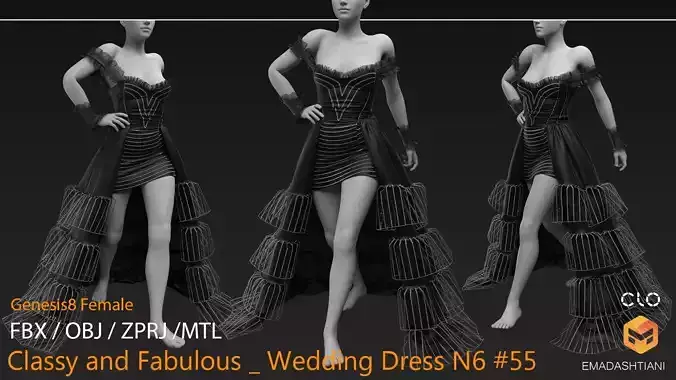 Classy and Fabulous Wedding Dress N6 55 CLO3D ZPRJ FBX OBJ MTL