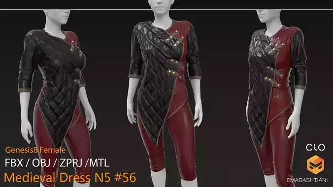 Medieval Dress N5 56 MD-CLO3D ZPRJ FBX OBJ MTL
