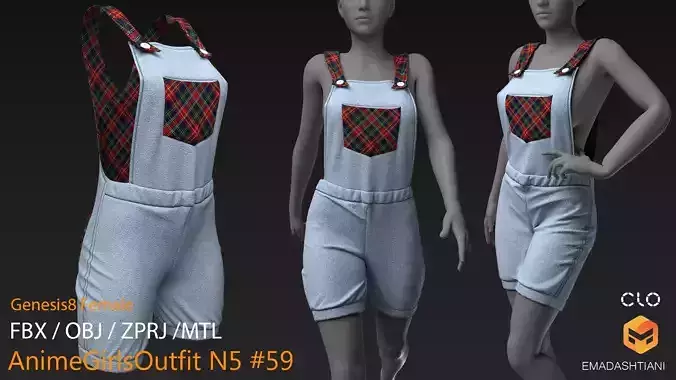 AnimeGirlsOutfit N5 59 MD-CLO3D ZPRJ FBX OBJ MTL 