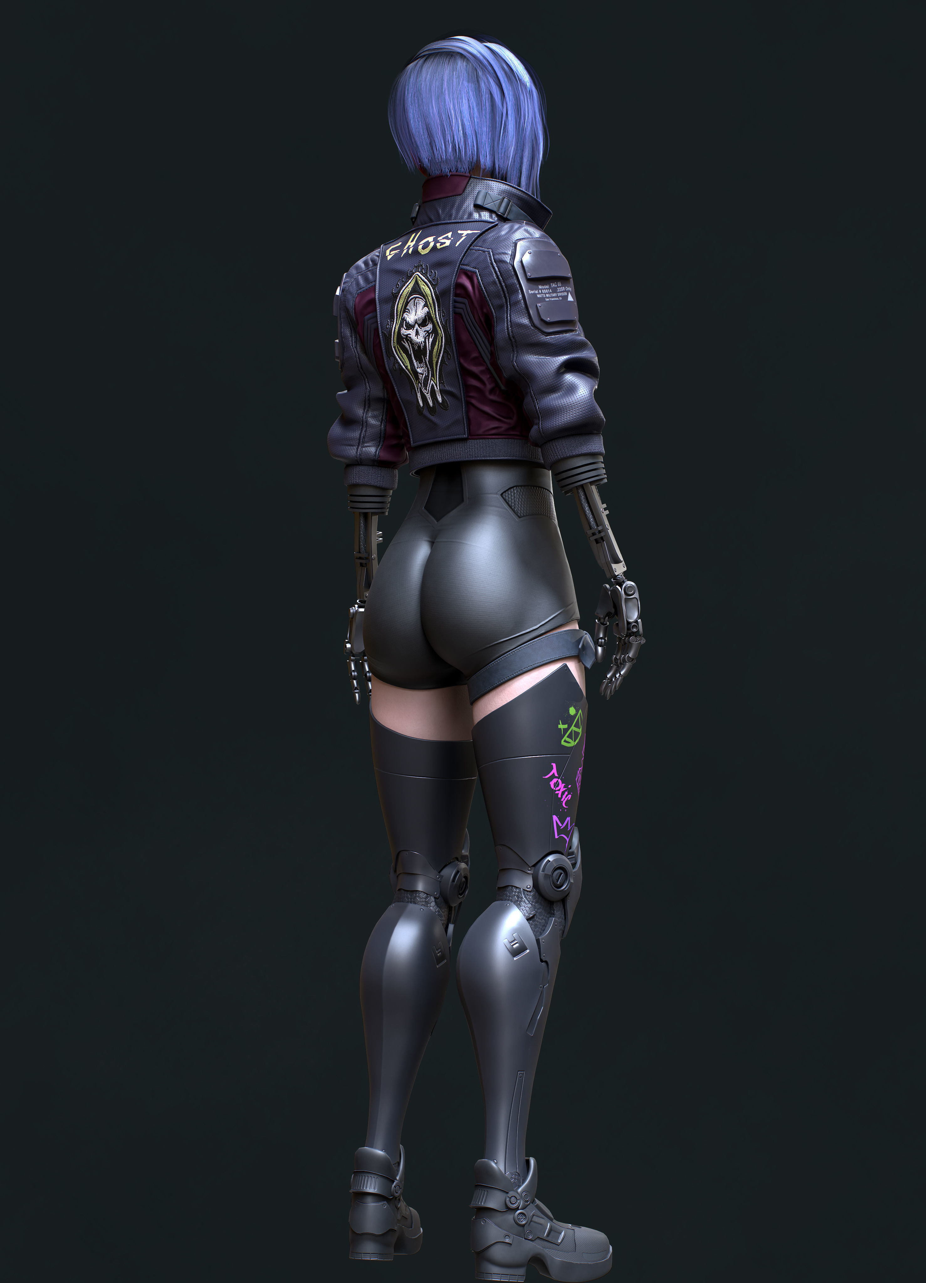 Cyberpunk Girl 4 - Game - Ready Low-poly 3D model_7