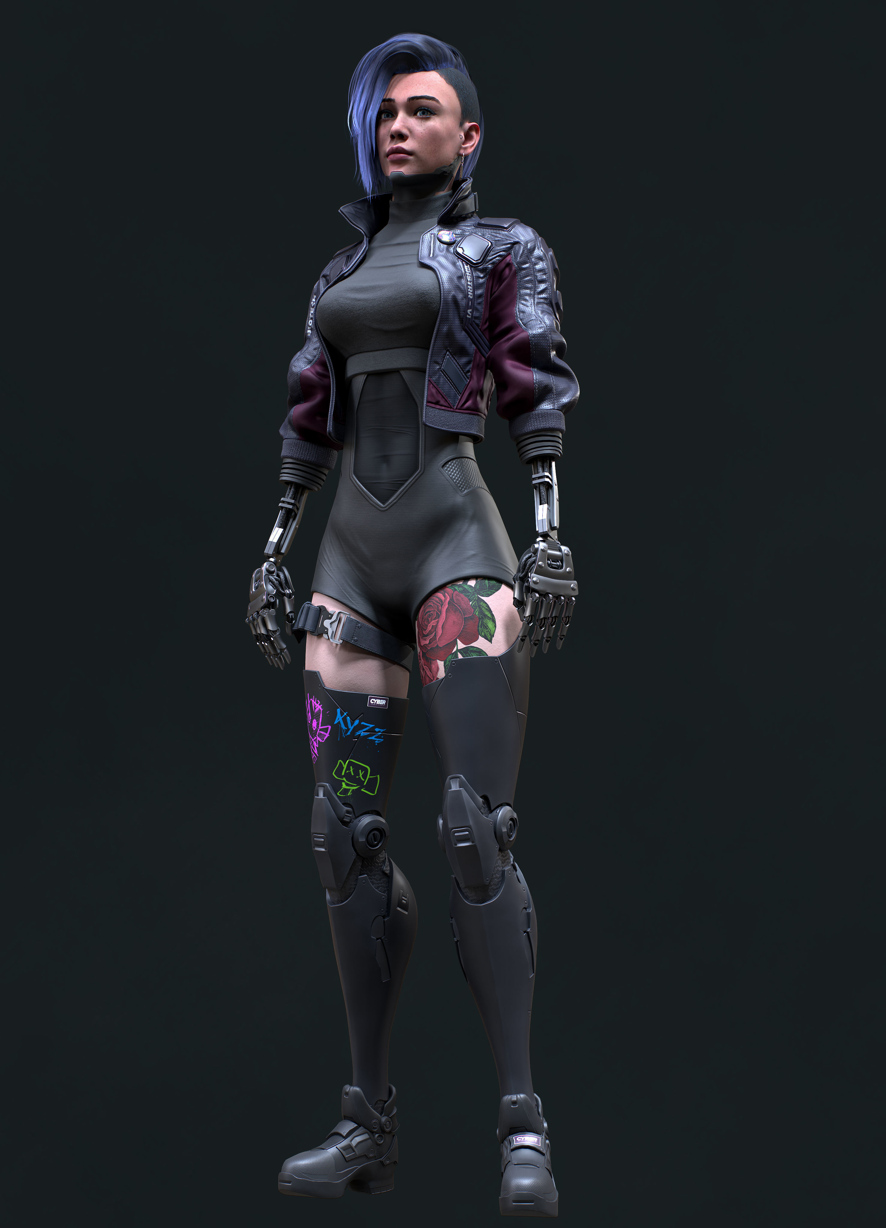 Cyberpunk Girl 4 - Game - Ready Low-poly 3D model_5