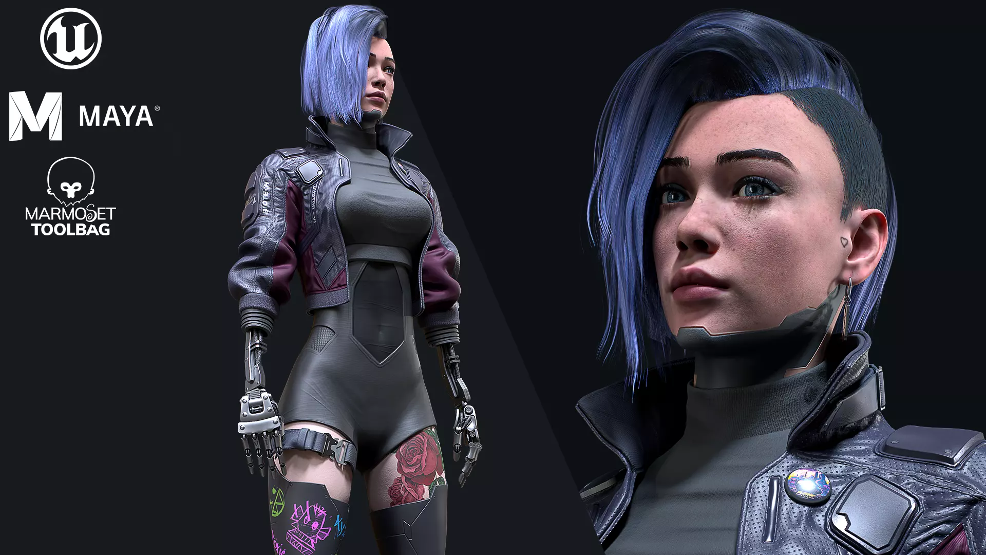 Cyberpunk Girl 4 - Game - Ready Low-poly 3D model_0