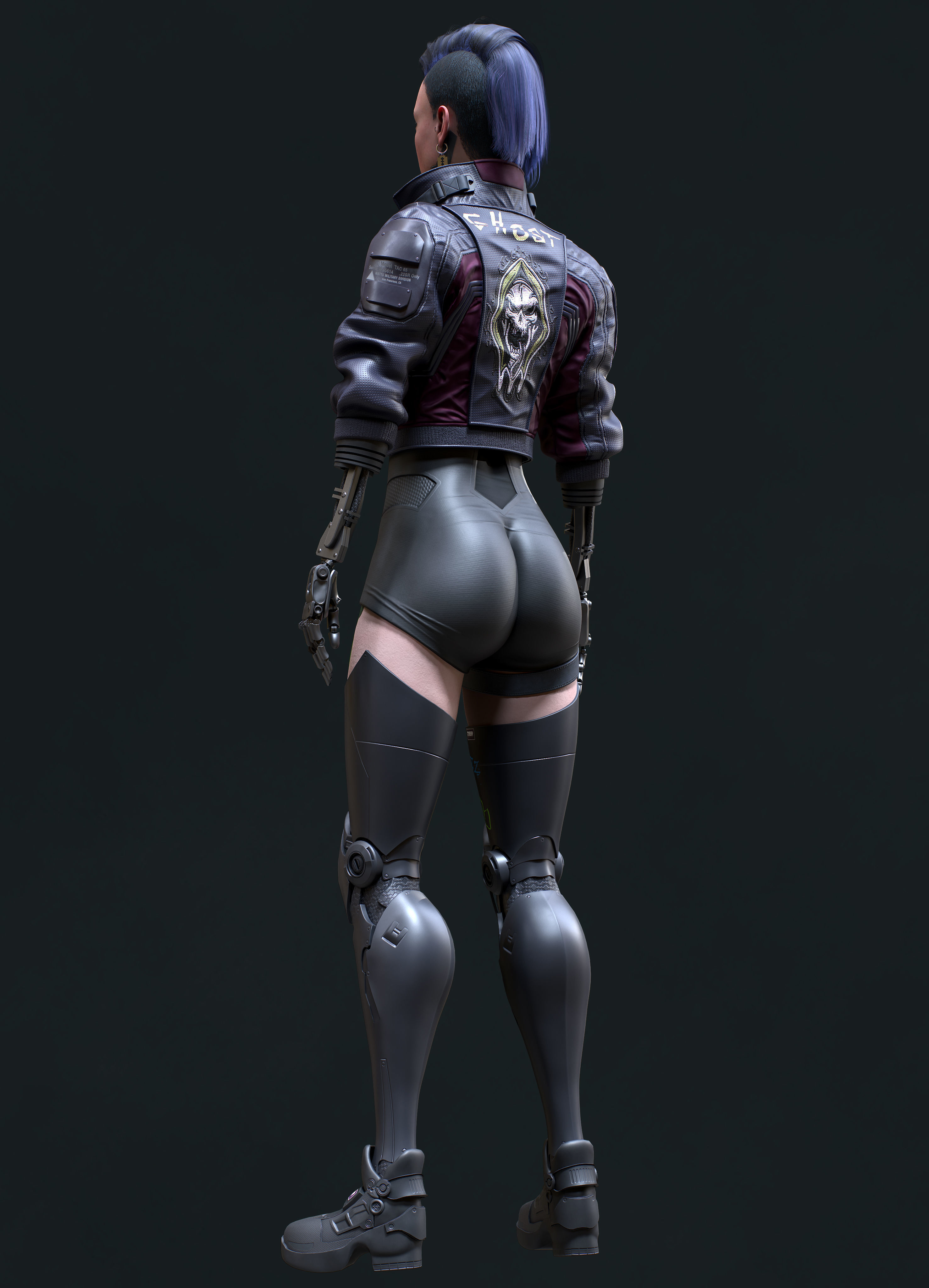 Cyberpunk Girl 4 - Game - Ready Low-poly 3D model_8