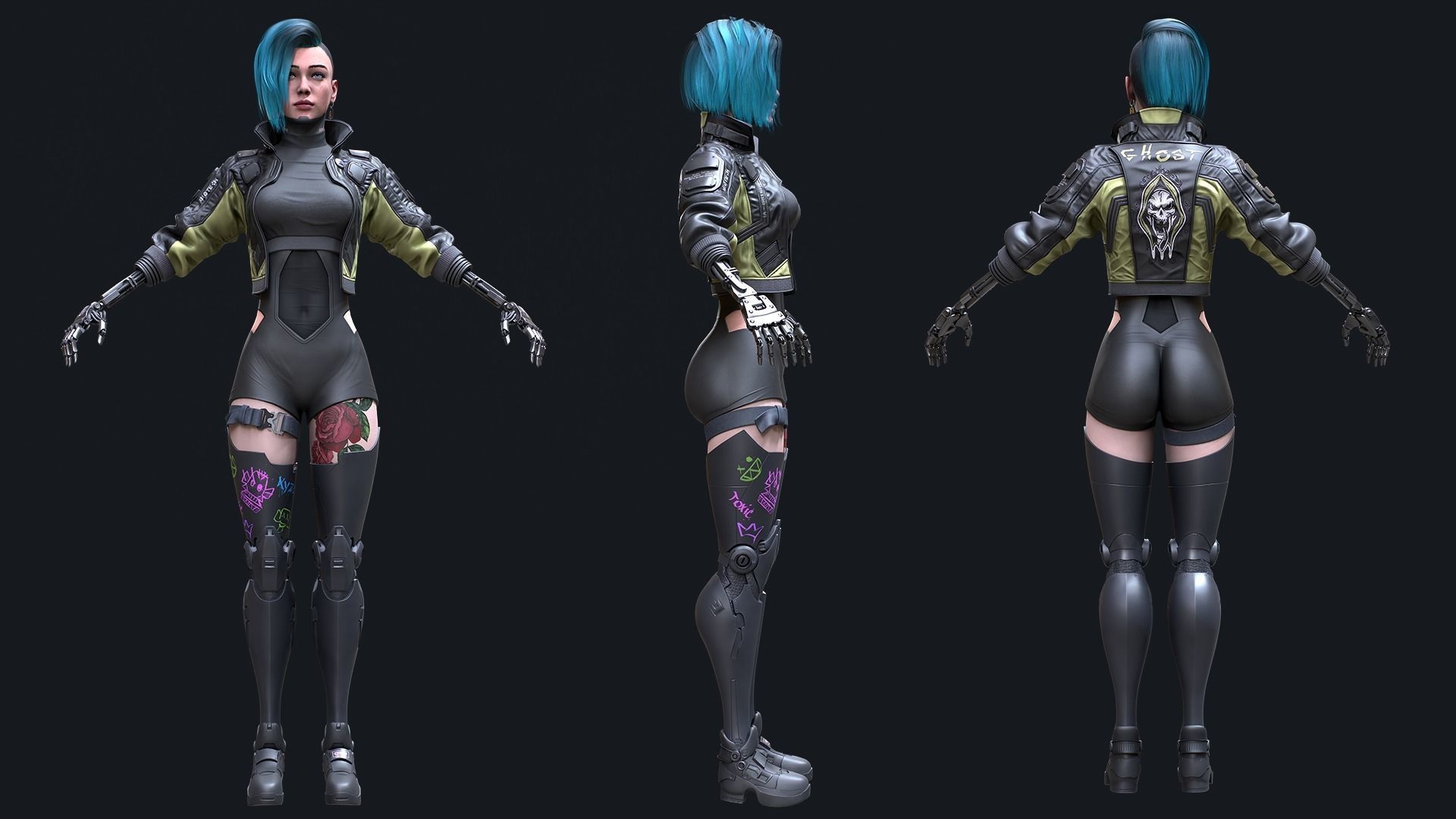 Cyberpunk Girl 4 - Game - Ready Low-poly 3D model_10
