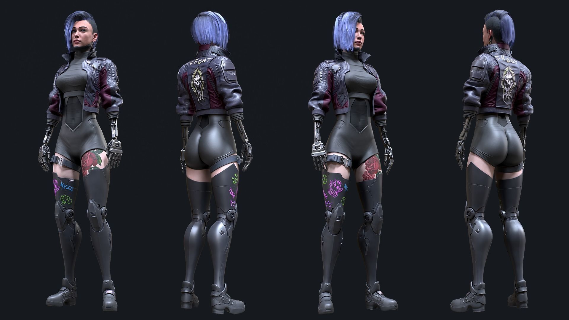 Cyberpunk Girl 4 - Game - Ready Low-poly 3D model_9